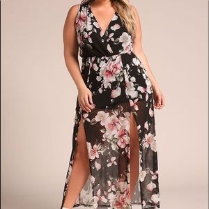 Plus size floral double slit maxi dress